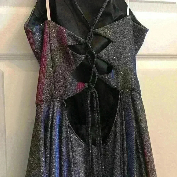Prom Dress NWT Purple Silver Sparkle CorsetBack High Neck w/Pockets Women’s 10 - Picture 8 of 15